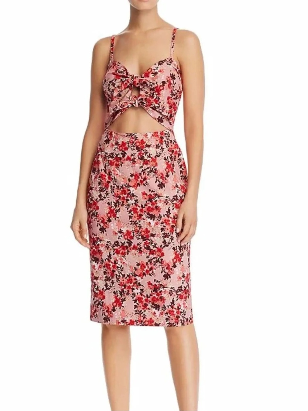 NWT Wayf Pink and Red Floral Cutout Midi Dress (S)